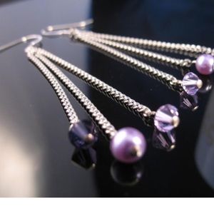 stainless duster sterling and Swarovski purple earrings